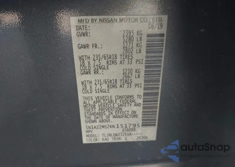 2019 Nissan Murano Sv из США, поврежденный, VIN 5N1AZ2MS2KN151795